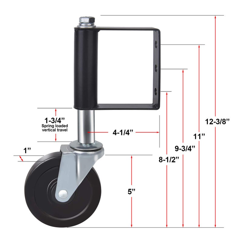 Ronlap Gate Wheels for Wooden Gate, Gate Caster Wheel Spring Loaded for Metal Tube Swing Gate Fence Gate Wheel for Gates Heavy Duty Outdoor Farm Vinyl Gate Rollers, 250 Lbs, 5 Inches, Black - Image 4